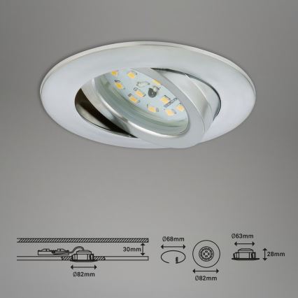 Briloner 7296-039 - Комплект 3x димируеми LED вградени таванни осветителни тела за баня LED/6,5W/230V 3000K IP23 матов хром