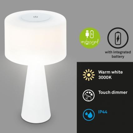 Briloner 7420016 - LED Димируема акумулаторна сензорна екстериорен настолна лампа LED/4W/5V IP44 3000K бял