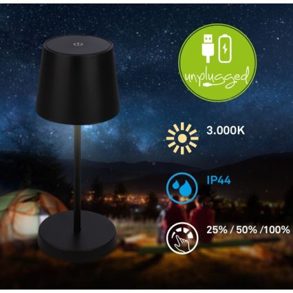 Briloner 7423015 - LED Димируем акумулаторен екстериорен настолна лампа LED/2,6W/5V IP44 черен