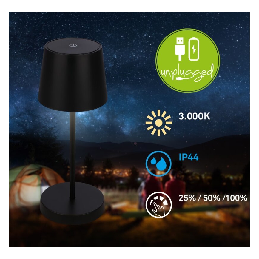 Briloner 7423015 - LED регулируема презареждаема външна настолна лампа LED/2,6W/5V IP44 2000 mAh черна
