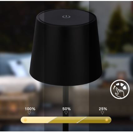 Briloner 7423015 - LED регулируема презареждаема външна настолна лампа LED/2,6W/5V IP44 2000 mAh черна
