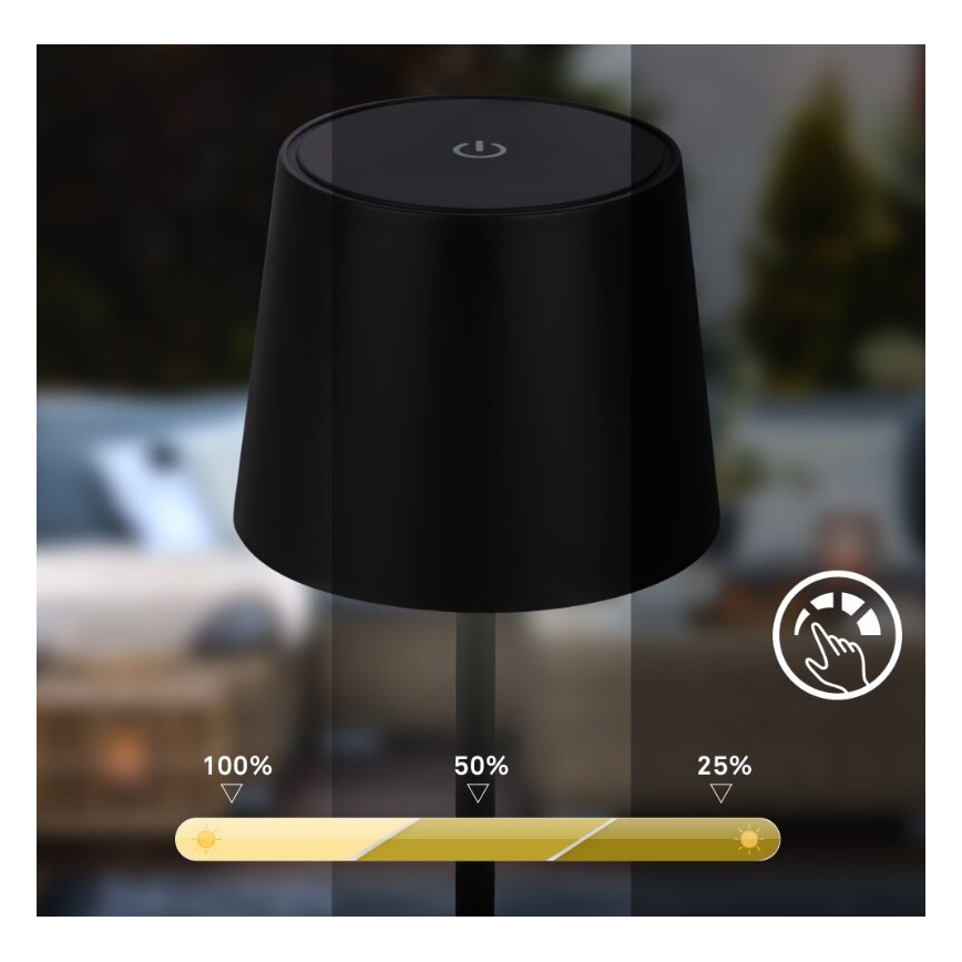 Briloner 7423015 - LED регулируема презареждаема външна настолна лампа LED/2,6W/5V IP44 2000 mAh черна