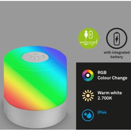 Briloner 7462014 - LED RGB Акумулаторен екстериорен настолна лампа LED/1,5W/5V IP44 матов хром