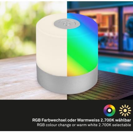 Briloner 7462014 - LED RGB Акумулаторен екстериорен настолна лампа LED/1,5W/5V IP44 матов хром
