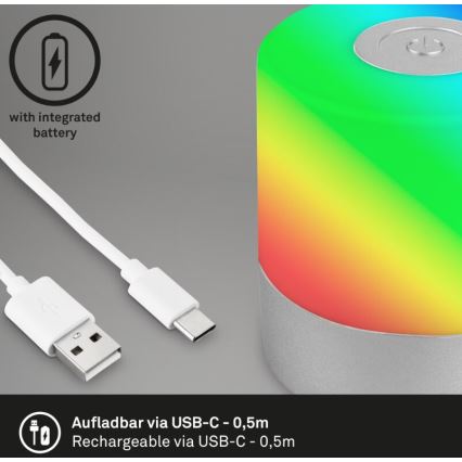 Briloner 7462014 - LED RGB Акумулаторен екстериорен настолна лампа LED/1,5W/5V IP44 матов хром