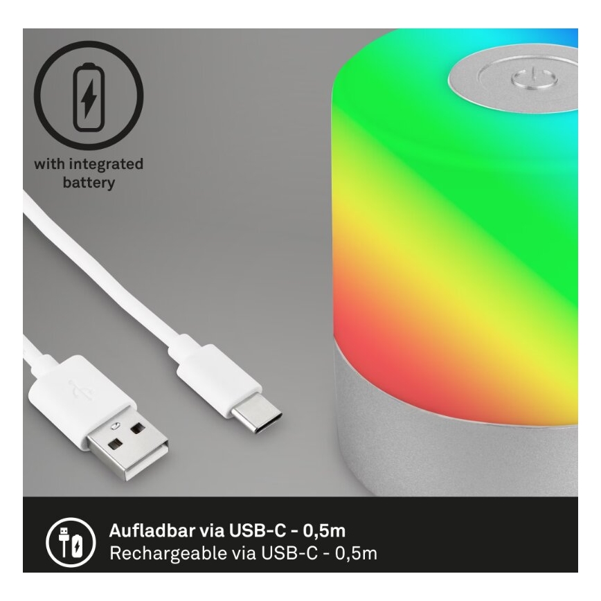 Briloner 7462014 - LED RGB Акумулаторен екстериорен настолна лампа LED/1,5W/5V IP44 матов хром