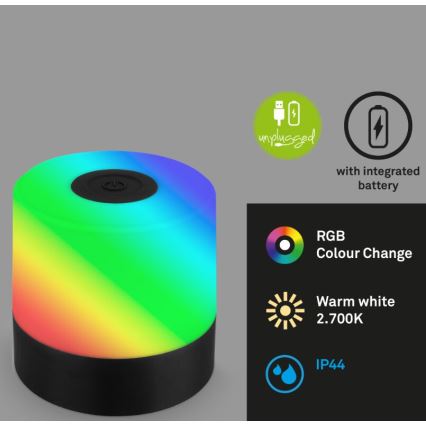Briloner 7462015 - LED RGB Акумулаторен екстериорен настолна лампа LED/1,5W/5V IP44 черен
