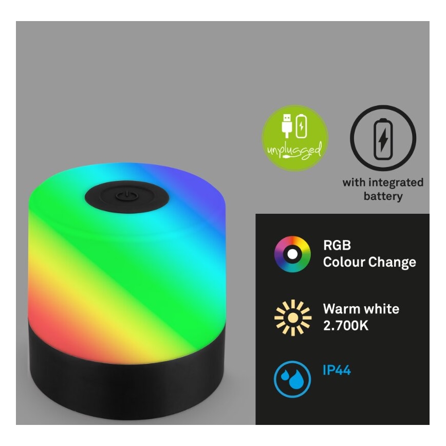 Briloner 7462015 - LED RGB Акумулаторен екстериорен настолна лампа LED/1,5W/5V IP44 черен