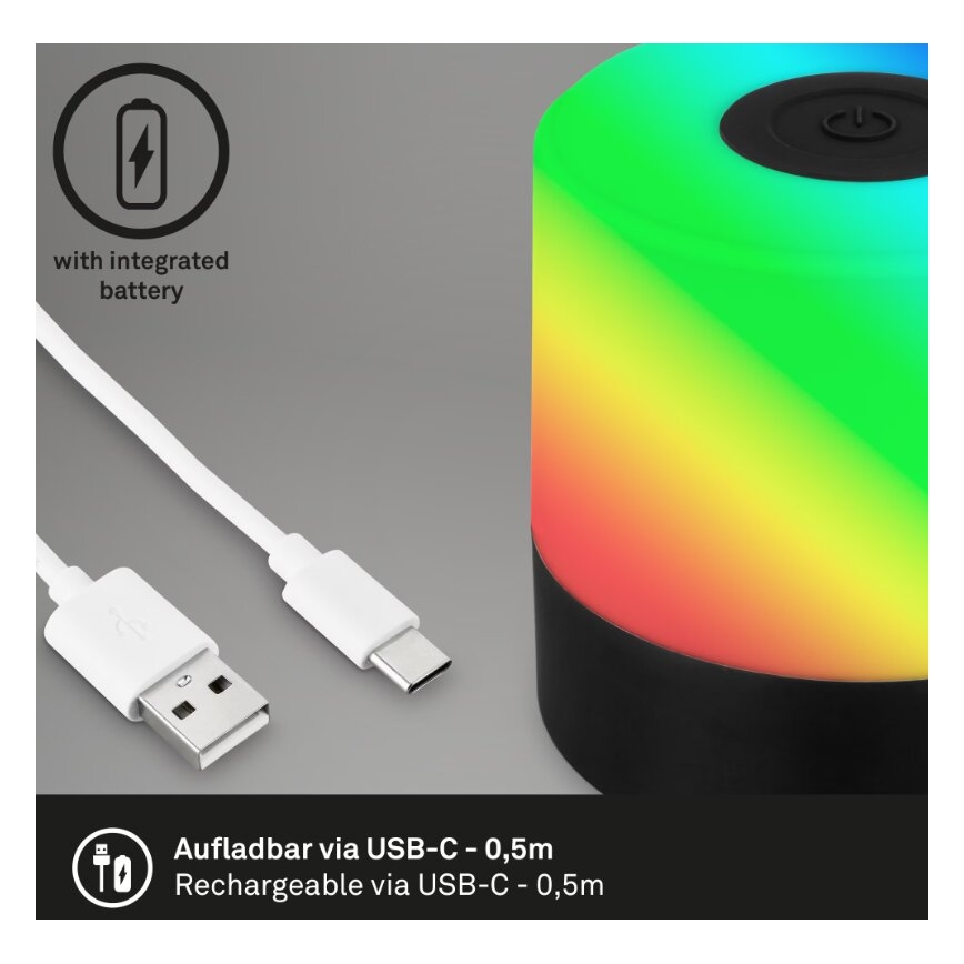 Briloner 7462015 - LED RGB Акумулаторен екстериорен настолна лампа LED/1,5W/5V IP44 черен