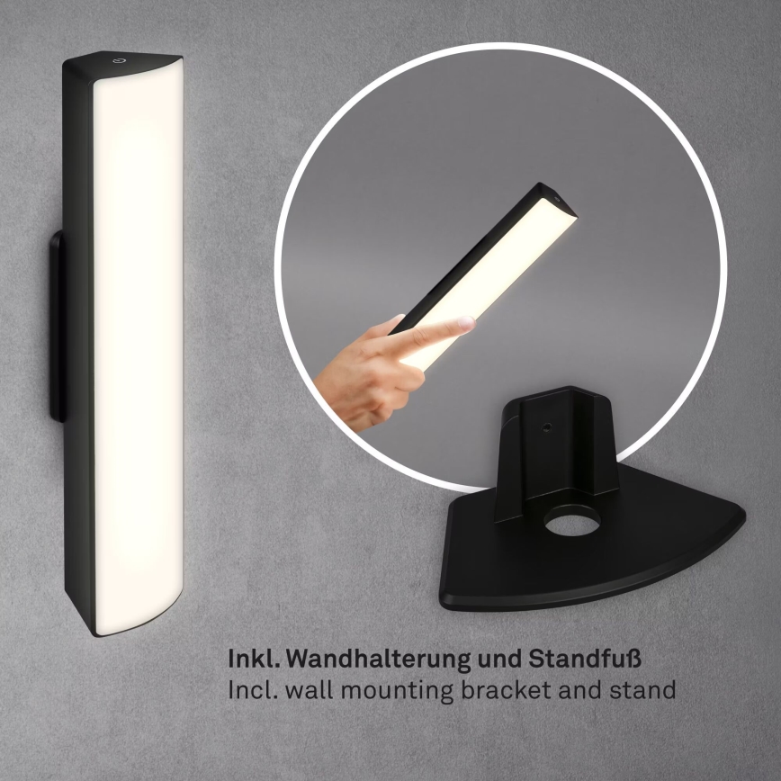Briloner 7474-015 - LED Димируема сензорна акумулаторна екстериорна настолна лампа 2в1 LED/7W/5V 2200 mAh USB 3000K IP44 черен