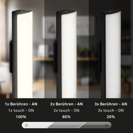 Briloner 7474-015 - LED димируема сензорна акумулаторна екстериорна настолна лампа 2в1 LED/7W/5V 2x2200 mAh USB 3000K IP44 черен