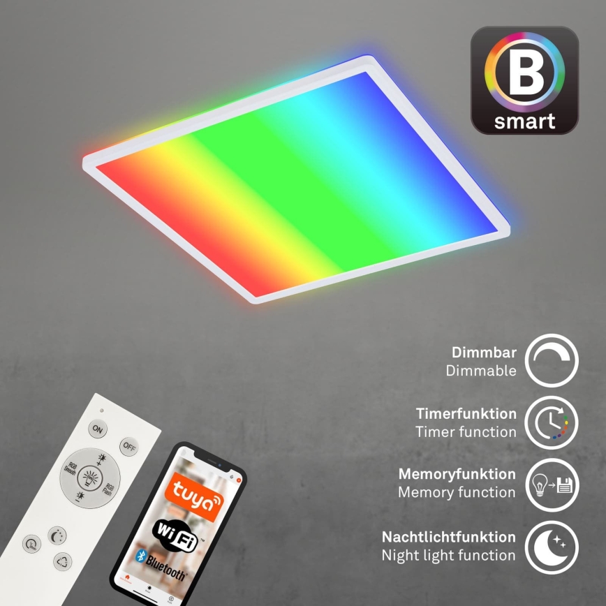 Briloner 7491-016 - LED RGBW димируемо смарт таванно осветително тяло LED/22W/230V 4000K 42x42 см Wi-Fi Tuya + дистанционно управление