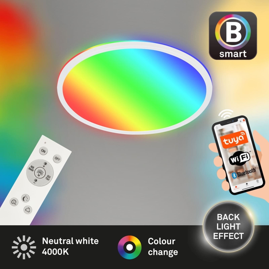 Briloner 7494016 - LED RGBW димируем таванен плафон SMART LED/22W/230V 4000K Ø 42 см Wi-Fi Tuya + дистанционно управление