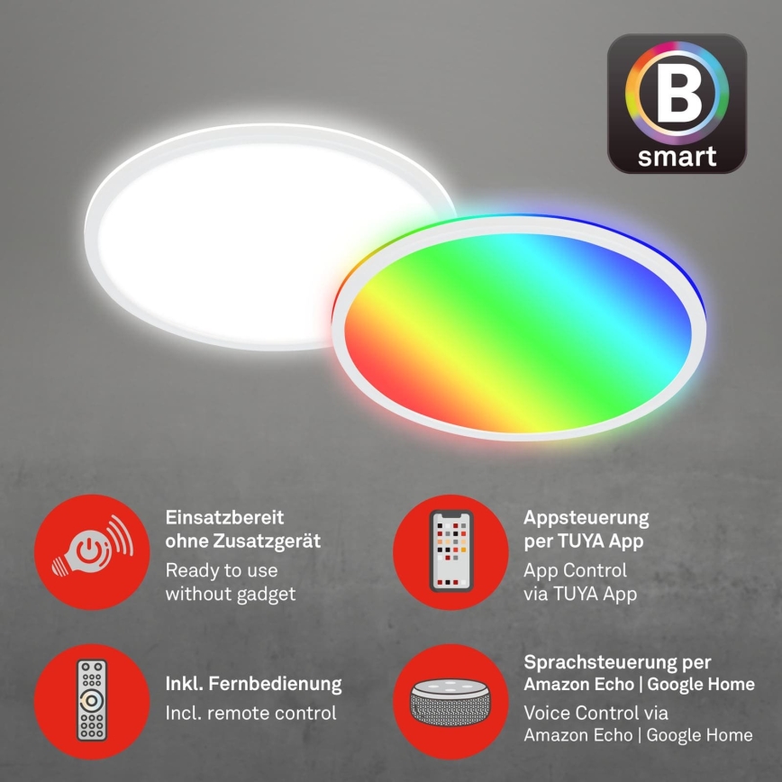 Briloner 7494016 - LED RGBW димируем таванен плафон SMART LED/22W/230V 4000K Ø 42 см Wi-Fi Tuya + дистанционно управление