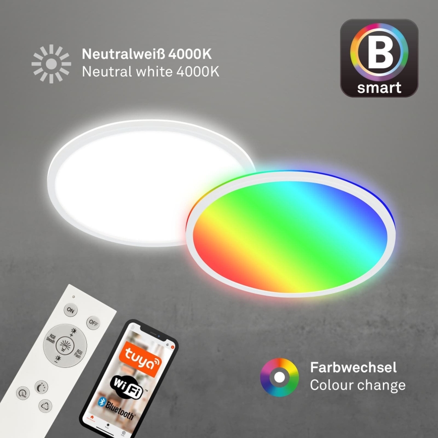 Briloner 7494016 - LED RGBW димируем таванен плафон SMART LED/22W/230V 4000K Ø 42 см Wi-Fi Tuya + дистанционно управление