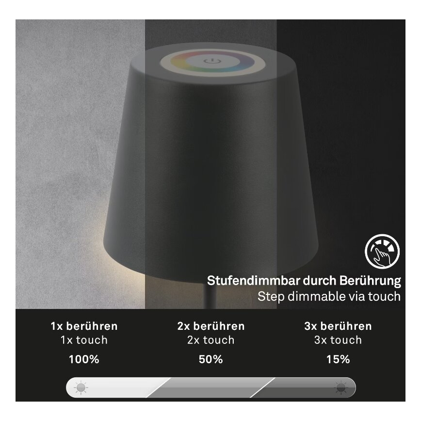Briloner 7507015 - LED RGB Димируем акумулаторен екстериорен настолна лампа 2в1 LED/2,5W/5V IP44 антрацит