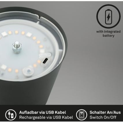 Briloner 7507015 - LED RGB Димируем акумулаторен екстериорен настолна лампа 2в1 LED/2,5W/5V IP44 антрацит