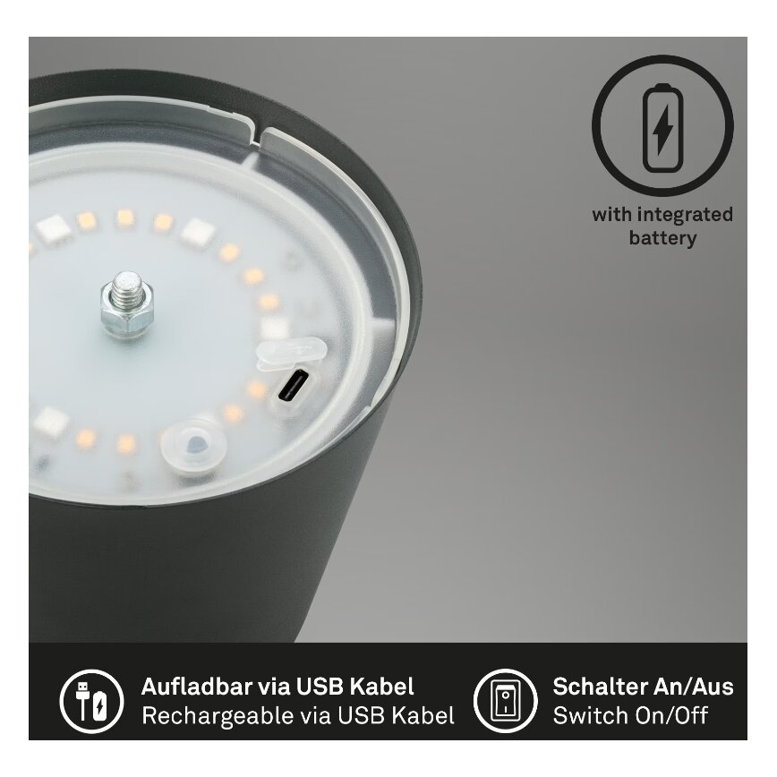 Briloner 7507015 - LED RGB Димируем акумулаторен екстериорен настолна лампа 2в1 LED/2,5W/5V IP44 антрацит