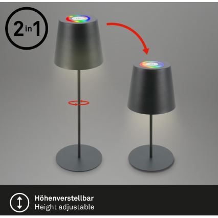 Briloner 7507015 - LED RGB Димируем акумулаторен екстериорен настолна лампа 2в1 LED/2,5W/5V IP44 антрацит