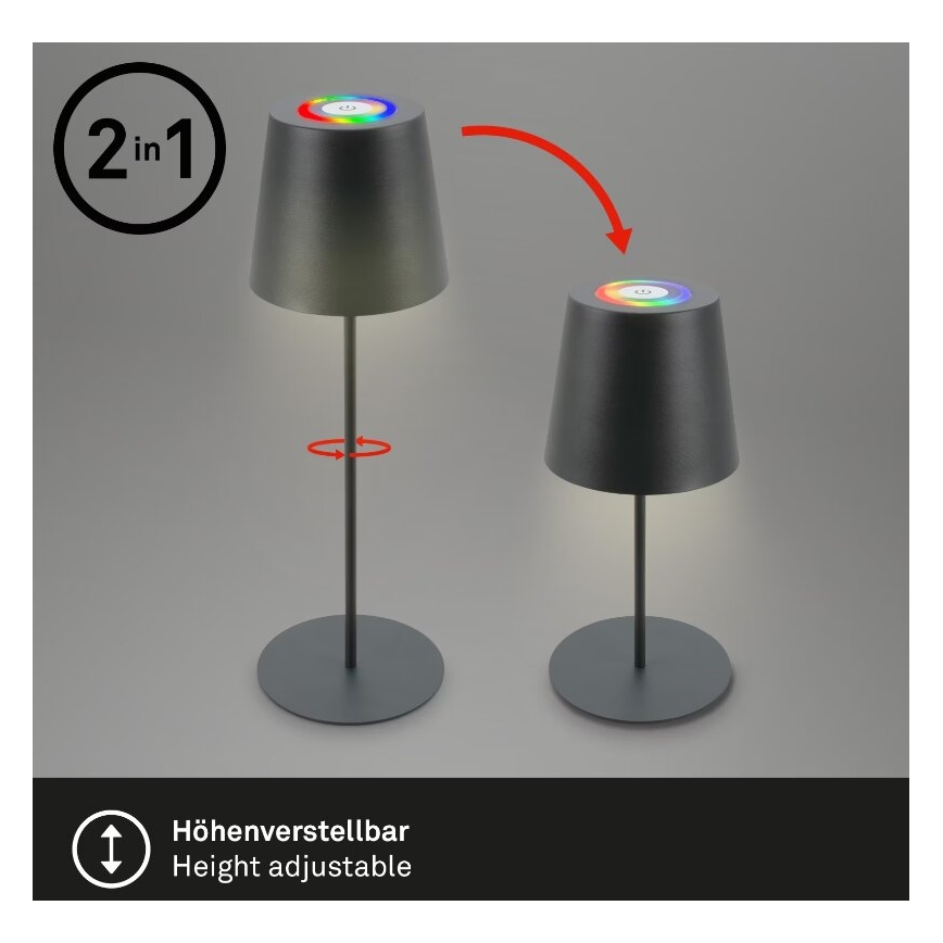 Briloner 7507015 - LED RGB Димируем акумулаторен екстериорен настолна лампа 2в1 LED/2,5W/5V IP44 антрацит