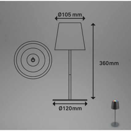 Briloner 7507015 - LED RGB Димируем акумулаторен екстериорен настолна лампа 2в1 LED/2,5W/5V IP44 антрацит