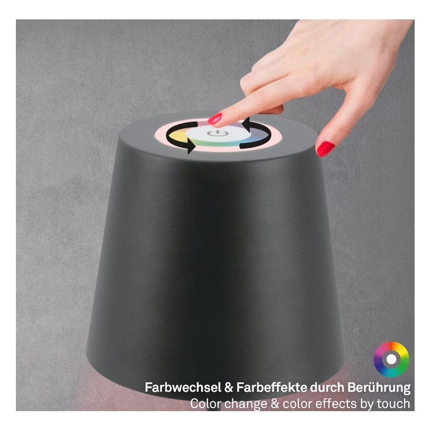 Briloner 7507015 - LED RGB димируема презареждаема външна настолна лампа 2 в 1 LED/2,5W/5V IP44 1200 mAh антрацит