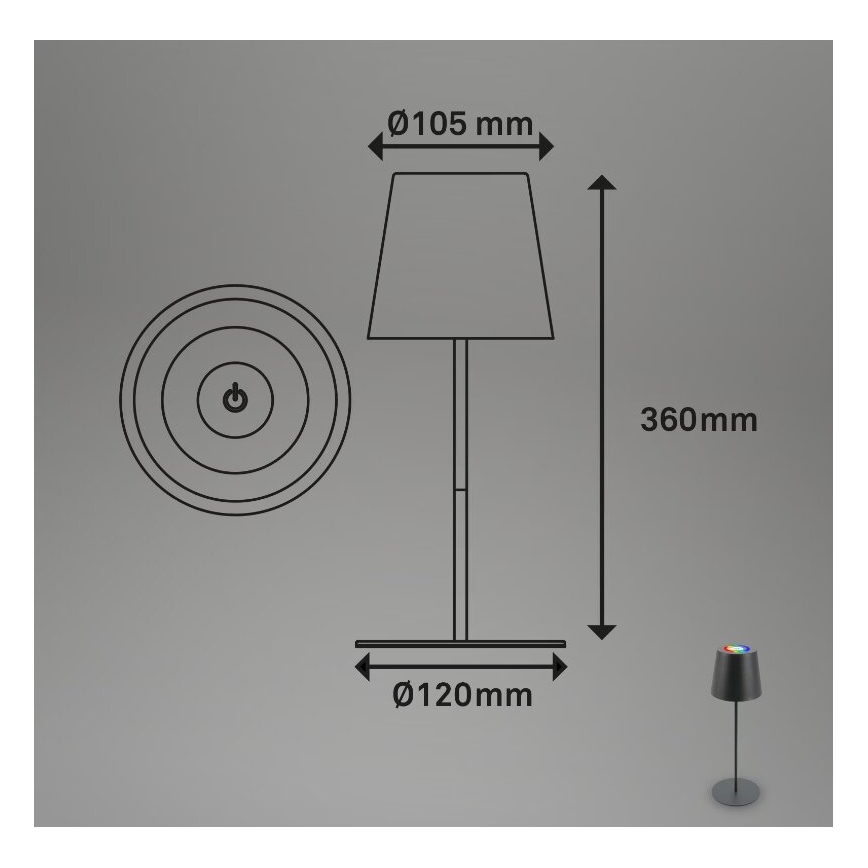 Briloner 7507015 - LED RGB димируема презареждаема външна настолна лампа 2 в 1 LED/2,5W/5V IP44 1200 mAh антрацит