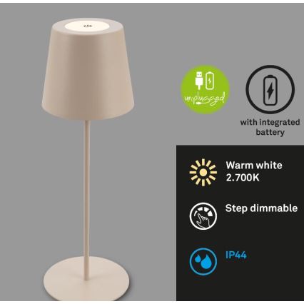 Briloner 7508011 - LED Димируем акумулаторен екстериорен настолна лампа 2в1 LED/2,5W/5V IP44 бежов