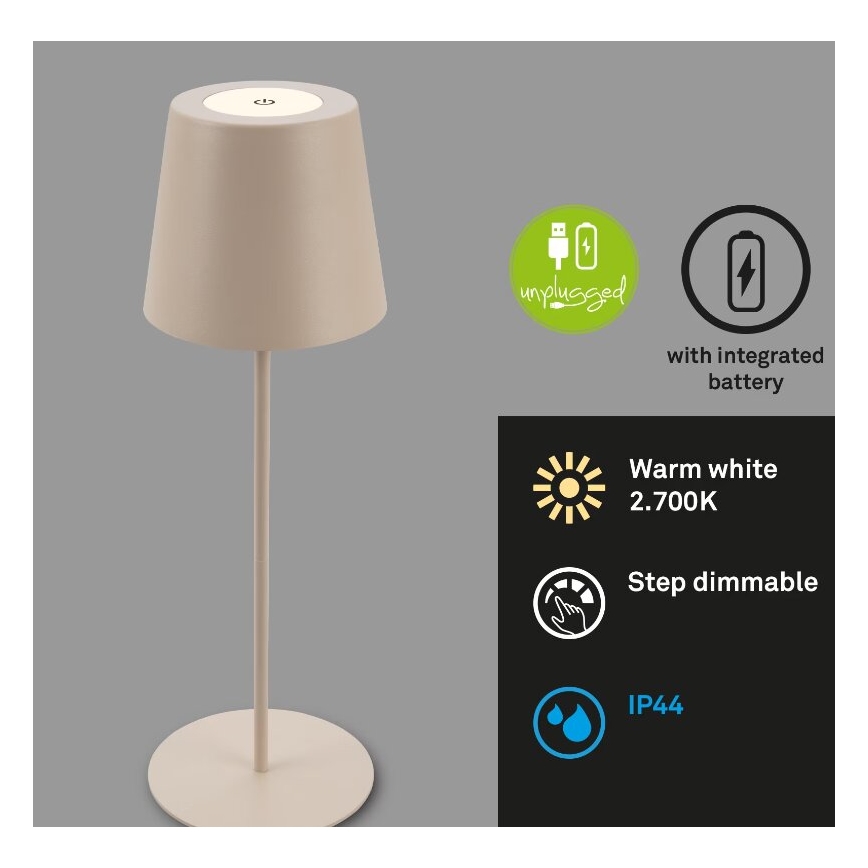 Briloner 7508011 - LED Димируем акумулаторен екстериорен настолна лампа 2в1 LED/2,5W/5V IP44 бежов