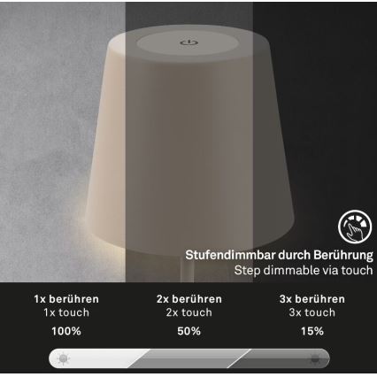 Briloner 7508011 - LED Димируем акумулаторен екстериорен настолна лампа 2в1 LED/2,5W/5V IP44 бежов