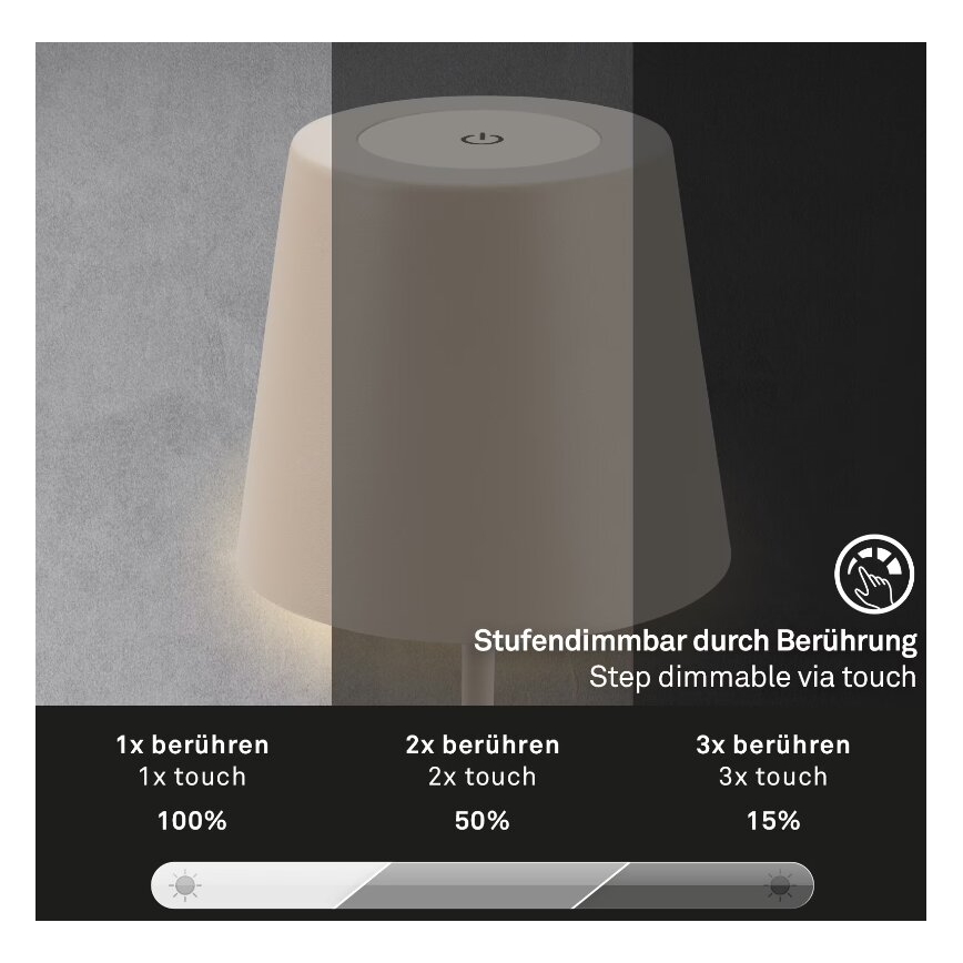 Briloner 7508011 - LED Димируем акумулаторен екстериорен настолна лампа 2в1 LED/2,5W/5V IP44 бежов