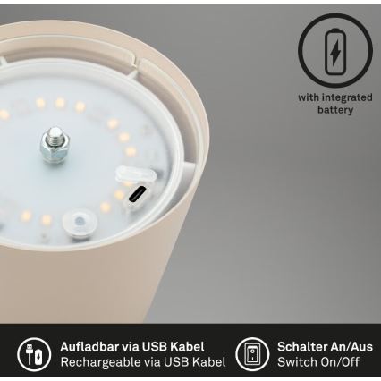 Briloner 7508011 - LED Димируем акумулаторен екстериорен настолна лампа 2в1 LED/2,5W/5V IP44 бежов