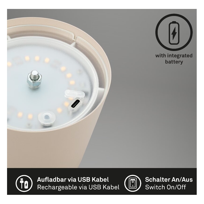 Briloner 7508011 - LED Димируем акумулаторен екстериорен настолна лампа 2в1 LED/2,5W/5V IP44 бежов