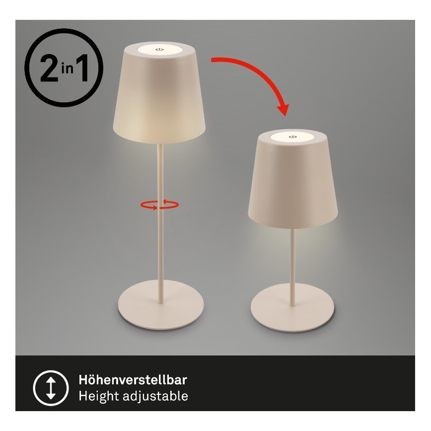 Briloner 7508011 - LED Димируем акумулаторен екстериорен настолна лампа 2в1 LED/2,5W/5V IP44 бежов