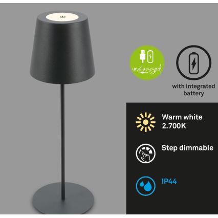Briloner 7508015 - LED Димируем акумулаторен екстериорен настолна лампа 2в1 LED/2,5W/5V IP44 антрацит