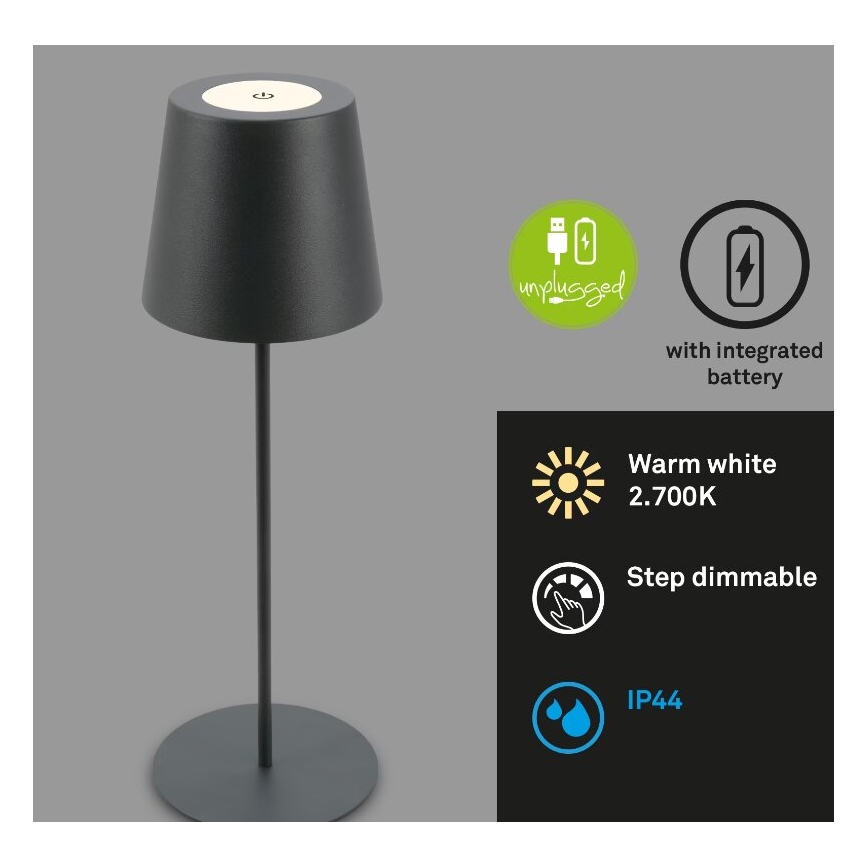 Briloner 7508015 - LED Димируем акумулаторен екстериорен настолна лампа 2в1 LED/2,5W/5V IP44 антрацит