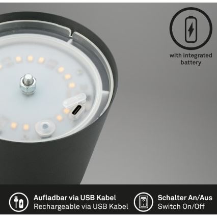 Briloner 7508015 - LED Димируем акумулаторен екстериорен настолна лампа 2в1 LED/2,5W/5V IP44 антрацит