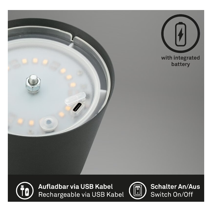 Briloner 7508015 - LED Димируем акумулаторен екстериорен настолна лампа 2в1 LED/2,5W/5V IP44 антрацит