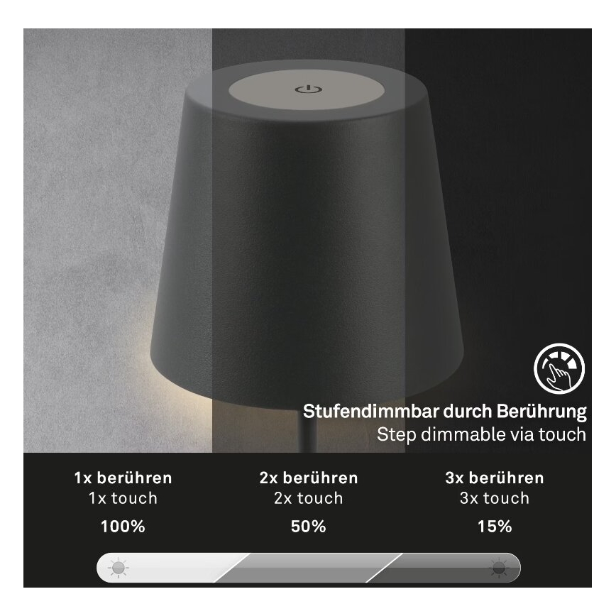Briloner 7508015 - LED Димируем акумулаторен екстериорен настолна лампа 2в1 LED/2,5W/5V IP44 антрацит