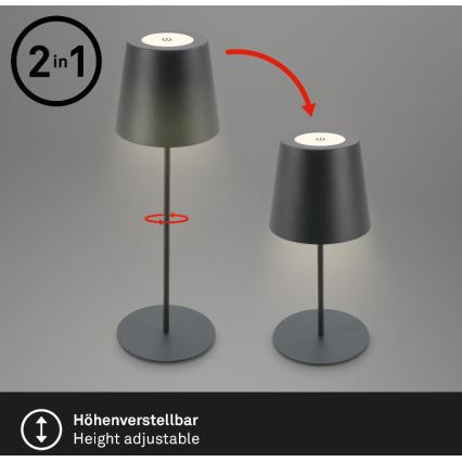 Briloner 7508015 - LED Димируем акумулаторен екстериорен настолна лампа 2в1 LED/2,5W/5V IP44 антрацит