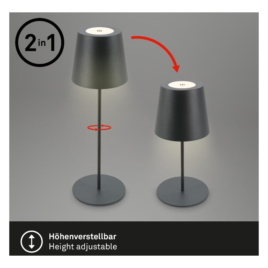 Briloner 7508015 - LED Димируем акумулаторен екстериорен настолна лампа 2в1 LED/2,5W/5V IP44 антрацит
