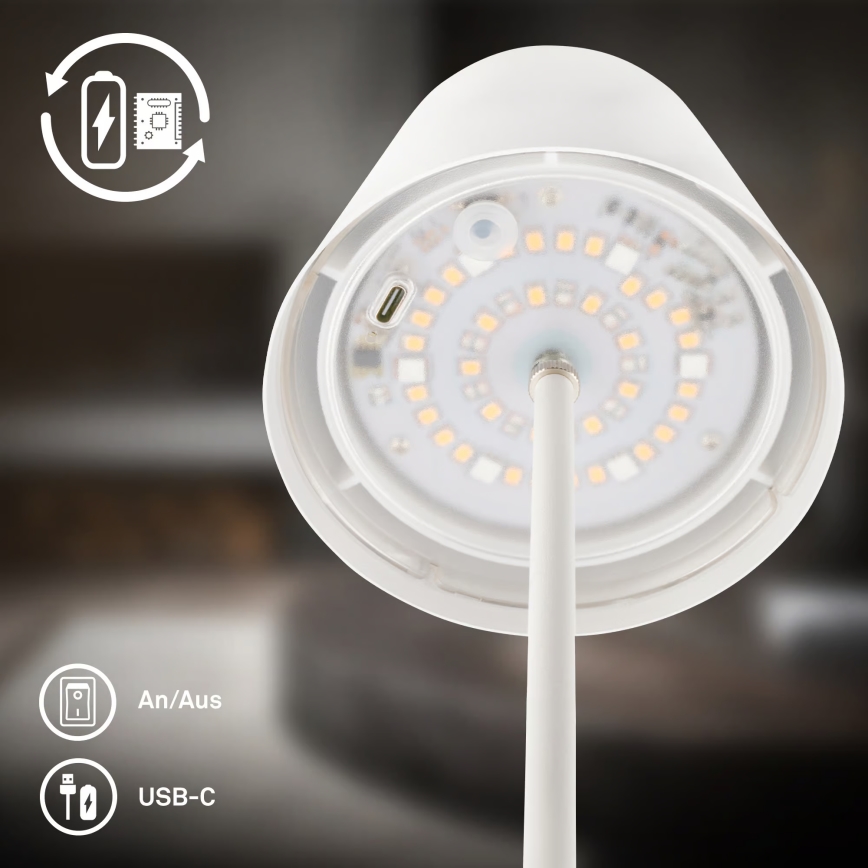 Briloner 7510016 - LED RGBW димируема външна презареждаема настолна лампа CALIDA LED/2,5W/5V IP44 1200 mAh бяла