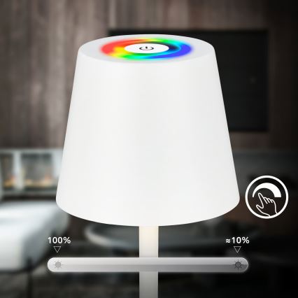 Briloner 7517016 - LED RGBW димируема презареждаема външна настолна лампа CILANO LED/3W/5V IP44 2000 mAh бяла