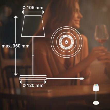 Briloner 7517016 - LED RGBW димируема презареждаема външна настолна лампа CILANO LED/3W/5V IP44 2000 mAh бяла