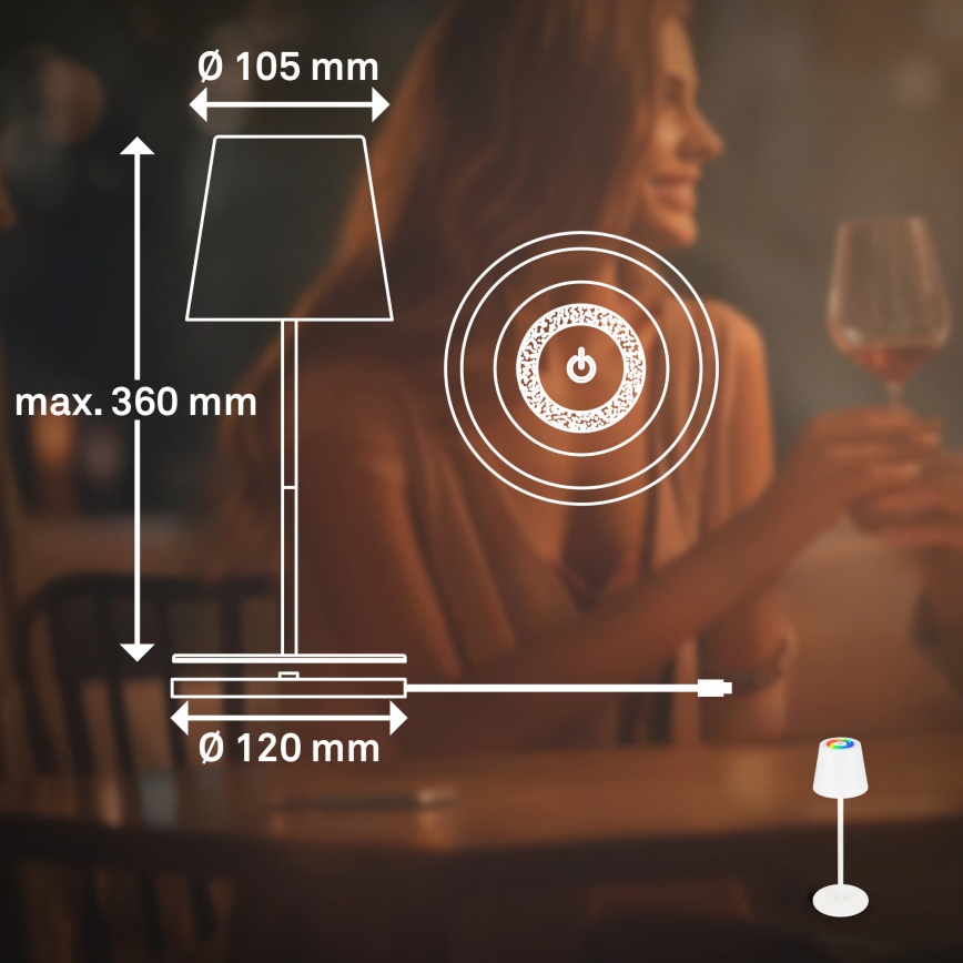 Briloner 7517016 - LED RGBW димируема презареждаема външна настолна лампа CILANO LED/3W/5V IP44 2000 mAh бяла