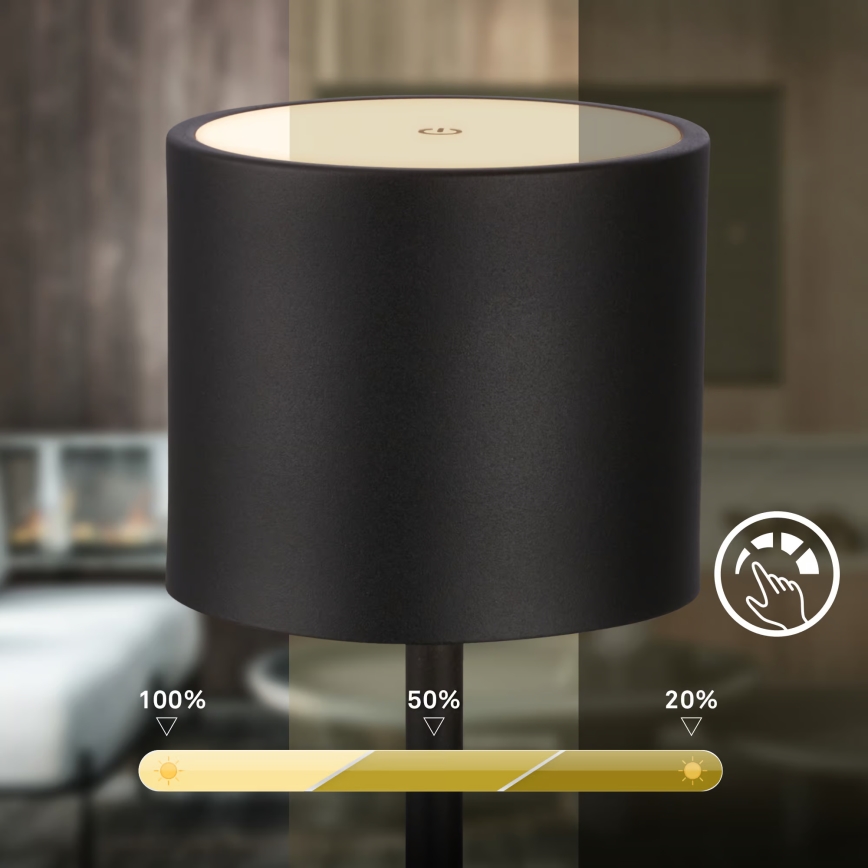 Briloner 7521015 - димируема презареждаема настолна лампа SIGO за външна употреба LED/2,5W/5V IP44 2600 mAh черна