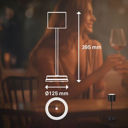 Briloner 7521015 - димируема презареждаема настолна лампа SIGO за външна употреба LED/2,5W/5V IP44 2600 mAh черна