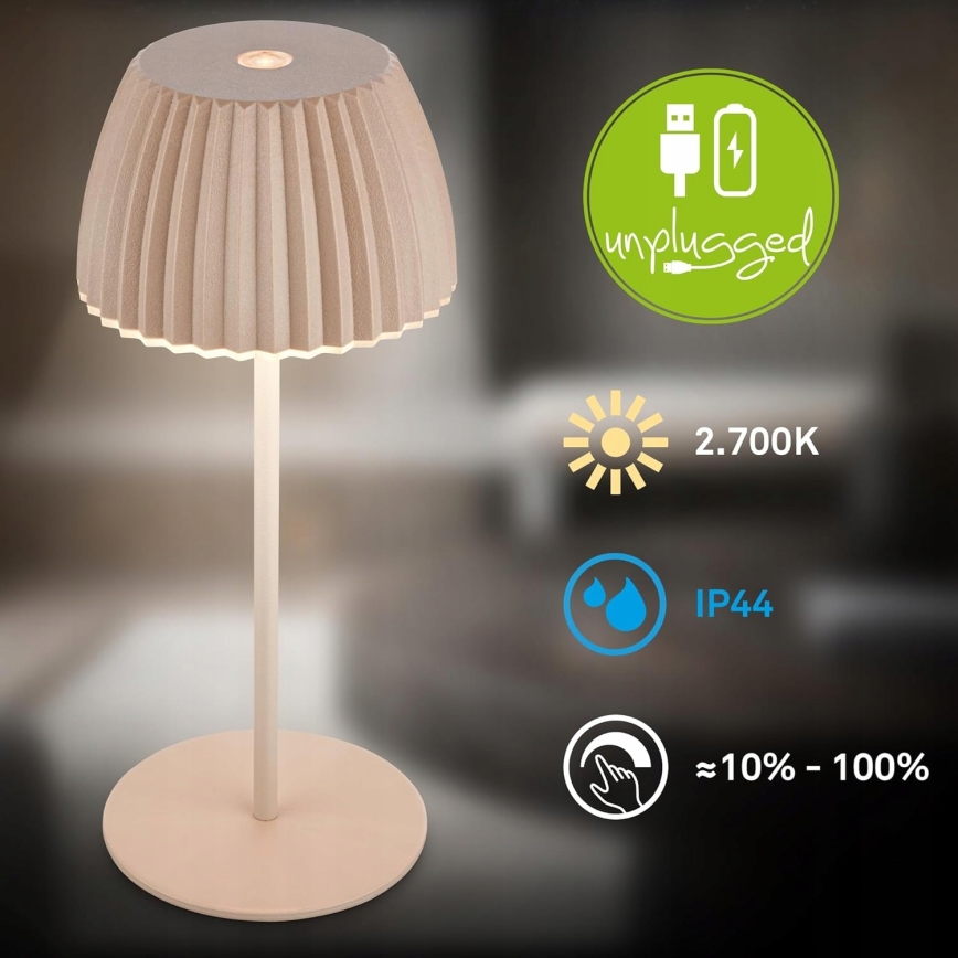 Briloner 7552-011 - LED димируема презареждаема сензорна външна настолна лампа MINI LED/1,5W/5V IP44 1800 mAh бежова