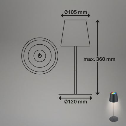 Briloner 7559015 - COLORIS LED RGB димируема презареждаема външна настолна лампа LED/3,5W/5V IP44 2000 mAh антрацит Wi-Fi Tuya