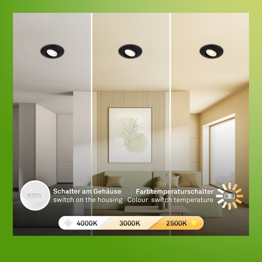 Briloner 7587035 - КОМПЛЕКТ 3x LED димируеми вградени осветителни тела за баня KLIRA 1xLED/4,9W/230V 2500/3000/4000K IP23 черно